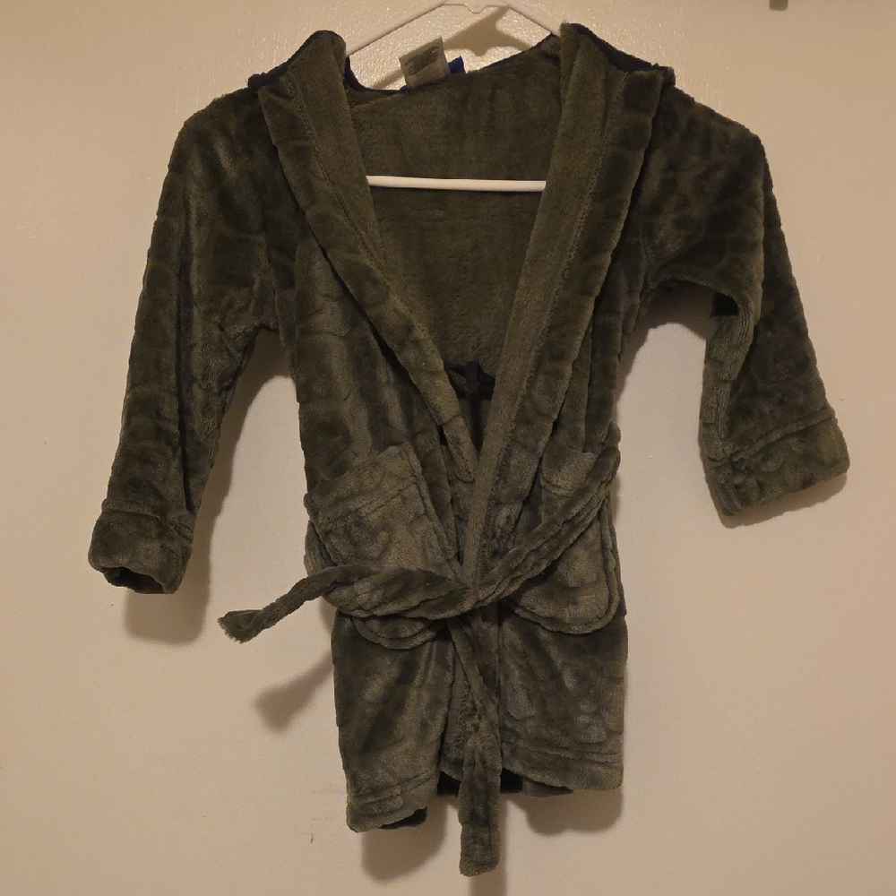 Cozy Kids Hooded Dinosaur Robe in Olive Green